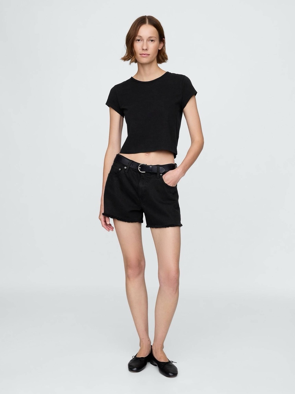 GAP Black Denim Shorts High Rise Raw Hem Vintage Style Size 33